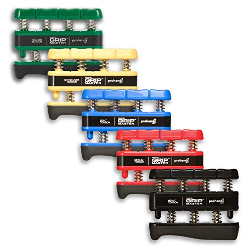 Prohands Gripmaster Hand Exerciser, Finger Exerciser (Hand Grip Strengthener), Spring-Loaded, Finger-Piston System, Isolate & Exercise Each Finger - color: Green, Yellow, Blue, Red, Black - Gripmaster, size: Set of Five (XX-Light/X-Light/Light/Medium/Heav
