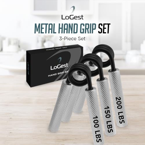Logest Metal Hand Grip Set, 100LB-200LB 3 Pack 50LB-200LB 4 Pack No Slip Heavy-Duty Grip Strengthener with Gift Box, Great Wrist & Forearm Hand Exerciser, Home Gym, Hand Gripper Grip Strength Trainer - color: 100LB-150LB-200LB (3Pack)