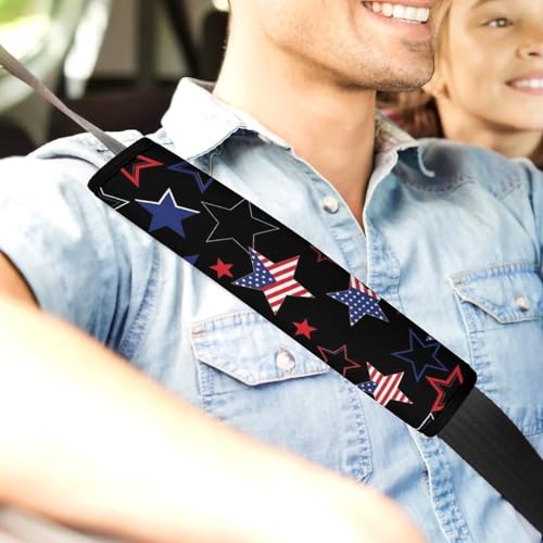 2 Pack Independence Day Patriotic American Flag Red White Blue Stars Stripes Car Seat Straps Shoulder Pads Universal Fit Neck Strap Covers for Adults And Children, All Vehicles, Pressure Relief - color: Pattern 672