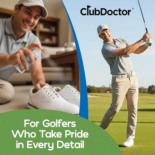 Club Doctor Golf Shoe Deodorizer Spray, Enzyme Odor Eliminator with Premium Elite Leather Scent Air Freshener, Smell Absorber, Fast-Drying Safe for All Materials Long-Lasting Freshness for Golf Shoes