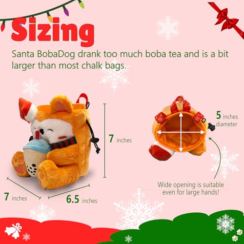 Rock Climbing Chalk Bag + Refillable Ball – Boba Dog Plush Animal Bag - style: Christmas Chalk Bag