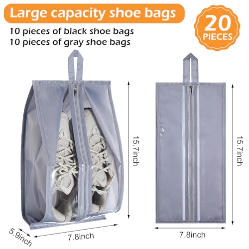 Windyun 20 Pcs Shoe Bags for Travel Waterproof Sneaker Bag Multi Color Shoe Carrier with Zipper Portable Shoe Pouch for Men Women