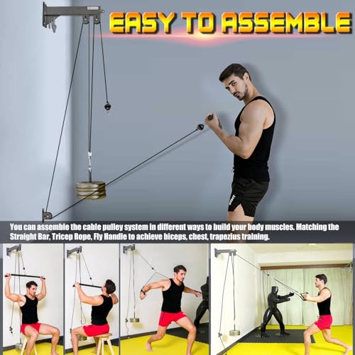 MARSAFIT Fitness Wall Mount Pulley System, Weight Cable Pulley System for Gym, LAT Pull Down and Low Row Cable Machine, Cable Station Equipment