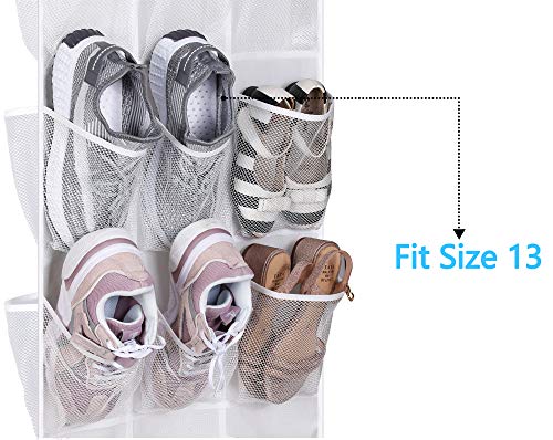 MISSLO 30 Large Pockets Dual Sided Hanging Baby Shoe Organizer for Closet with Rotating Hanger Hanging Shoe Shelves, White - color: White