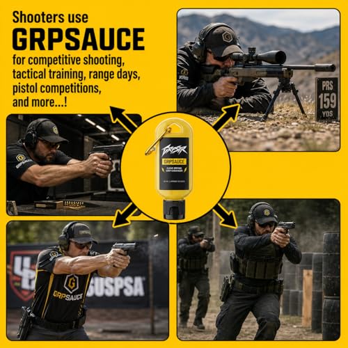 GRPSAUCE Liquid Chalk Alternative for Shooting Sports | Clear Drying Grip Enhancer for Pistols & Rifles | Non-Corrosive, Gun-Safe | No Chalk Residue | Competition Ready | 50ml Carabiner Clip Bottle