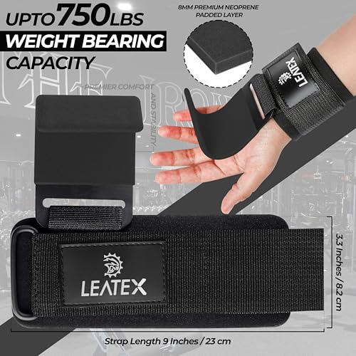 Weight Lifting Hooks (Pair) for Deadlifts, Pull Ups, Rows & Shrugs - Anti-Rip Nylon Strap Hand Grips with Thick Wrist Padding - Heavy Duty Wrist Straps for Weightlifting & Gym Workouts - color: Black