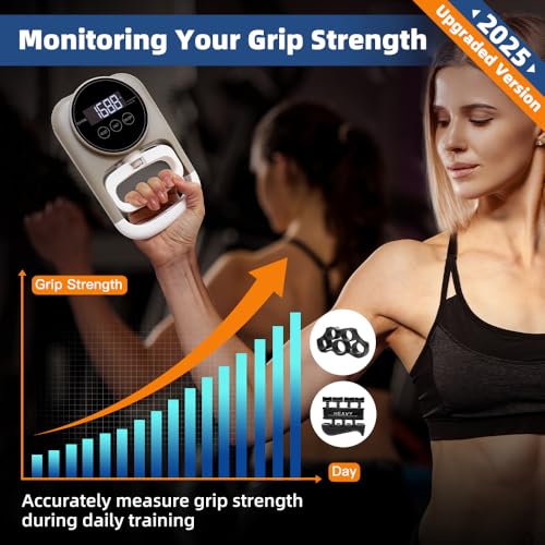 Grip Strength Tester Hand Gripper - Grip Strength Trainer Hand Dynamometer Handheld Meter LED Display Comfortable 265 Lbs / 120 Kgs Finger Strengthener for Sports Home School Gym Use - color: Gray