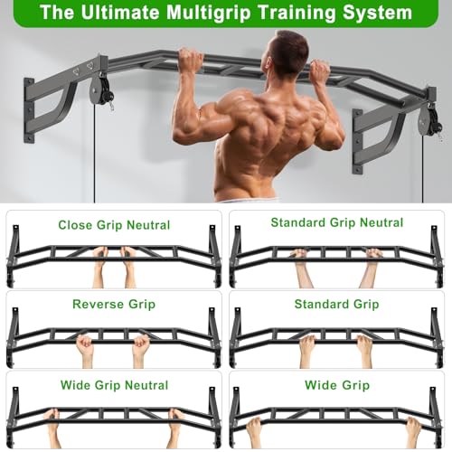 SELEWARE 48'' Heavy Duty Wall Mount Pull Up Bar with Cable Pulley System | Multi-function Chin up Bar with Cable Pulleys LAT Pulldown Attachments Heavy Bag Hanger for Home/Garage Gym Strength Training - color: C. Black Pull Up Bar with Cable Pulley System