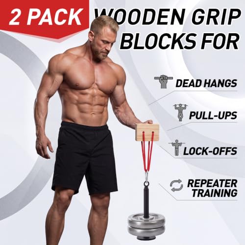 2 Pcs Portable Wood Fingerboard Climbing Hangboard with Adjustable Rope and Metal Clips, Dual Pocket Grip Blocks for Finger Hand Grip Strengthener, Home Gym Fitness Workout Equipment