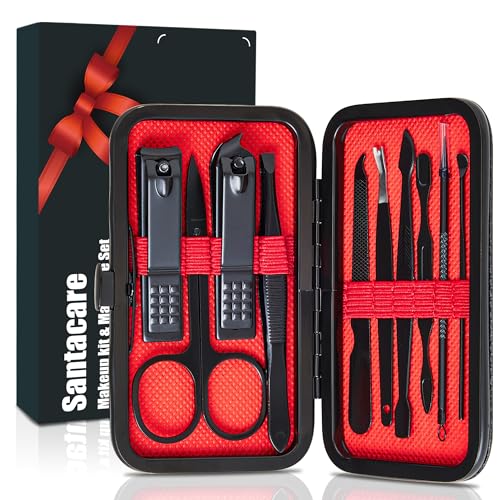 Manicure Set 10 in 1 Mens Gifts Travel Nail Clipper Kit, Christmas Stocking Stuffers for Men and Women, Nail Grooming Kit Birthday Christmas Gifts for Him Her Boys Girls Husband Boyfriend - size: 10-PCS Black Set