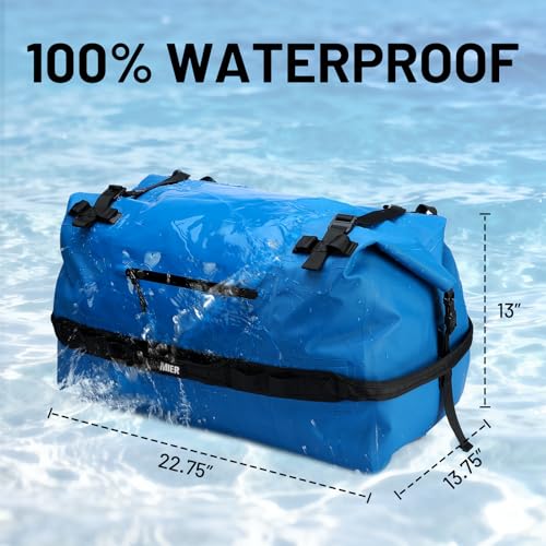 MIER Large Waterproof Duffel Bag - 60L/80L Dry Bag Backpack | Detachable Backpack Straps; Multi-Pockets; Roll-Top with Hook-and-Loop Closure; Motorcycle, Kayaking, Gym, Beach, Boating - color: Dark Blue, size: 60L