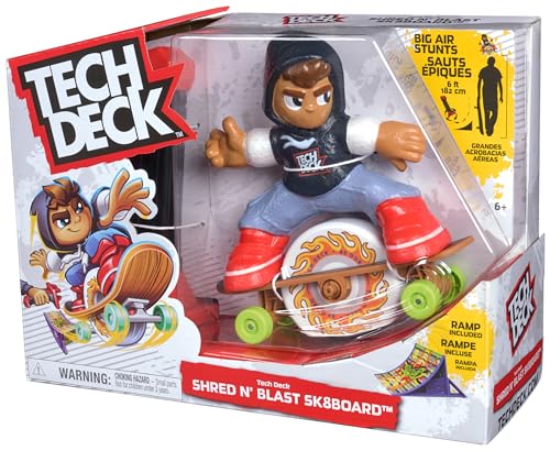 TECH DECK Shred N' Blast Sk8board, Motorized Finger Skateboard Toy with Rider & Ramp for Fast Tricks & High Jumps, Kids Toys for Boys and Girls Ages 6 & Up, Batteries Required - style: Shred N Blast Sk8board