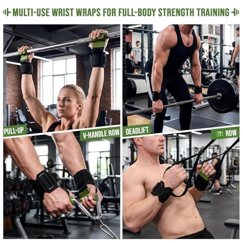 Weight Lifting Hooks & Wrist Straps Set Adjustable Wrist Wraps 2 in 1 Lifting Hooks with Anti-Slip Grip for Weightlifting, Deadlifts, Powerlifting, Gym Straps for Men and Women - color: Green