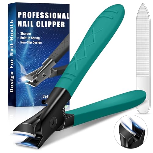 Stainless Steel Nail Clippers for Thick Nails - Wide Jaw Toe Nail Trimmer With Long Handle for Seniors, Men and Women - Salon and Home Use - size: green