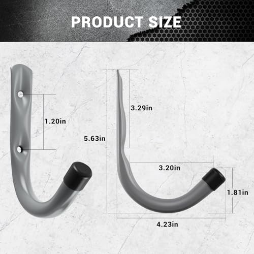 HOME MASTER HARDWARE 12 Pack 4-Inch Heavy Duty Garage Storage Wall Hooks, Steel J Utility Hooks for Hanging Ladders, Tools, Bikes, Grey