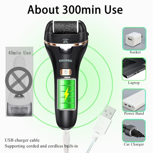 Electric Foot Callus Remover- Long Service Time, Rechargeable Electronic Foot File- Ideal Gift, Professional Pedicure Tools, Waterproof Foot Scrubber, Pedicure Kit Feet Care for Dead Skin (Black) - color: Black