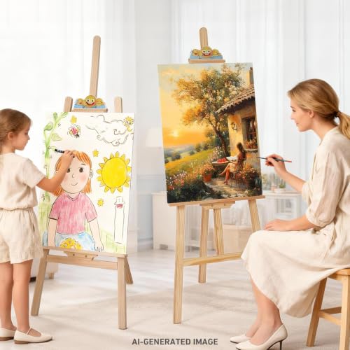 Smiley Wooden Easel for Painting, Wedding Signs & Display, Adjustable | Adjustable foldable wooden easel for painting canvas. Sturdy A-frame pine stand for wedding signs, displays & studio use. - color: Primary Colour