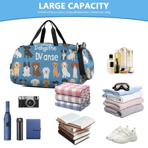 Kids Sports Duffel Bag for Boys & Girls - Cute Dog Puppy Pattern 100% Polyester Gym Bag with Separate Shoe Compartment, Adjustable Shoulder Strap, Compact Travel & Workout Gear Bag - color: Cute Dog Puppy Pattern