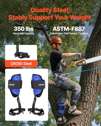 VEVOR Tree Climbing Spikes, 1 Pair Height-Adjustable Climbing Spurs, 350lbs Load Capacity Tree Climbing Gear with Straps, Arborist Equipment for Climbers, Hunting, Fruit Picking - color: Blue