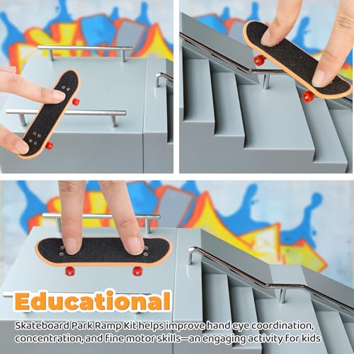 DYNWAVE Mini Finger Skateboard Ramp Gifts Finger Toy Multifunctional Training Props Hand Eye Coordination Accessories Sturdy Portable, Stairs - size: Stairs