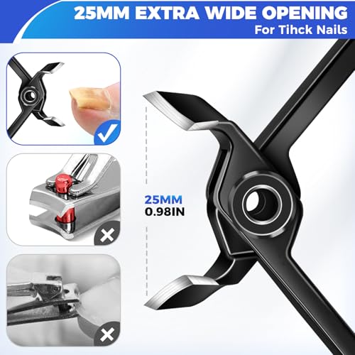 Toenail Clippers for Thick Toenails for Seniors | Heavy Duty Toe Nail Clippers for Men Thick Ingrown Nails with Wide Jaw, Slanted Curved Large Fingernail Clipper Cutter -Black - size: Big