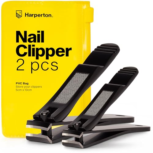 Nail Clippers for Thick Nails - 2 Pack Heavy Duty Toenail & Fingernail Clippers for Men Precision Stainless Steel Cutter Set with Travel Case (Black) - color: Black