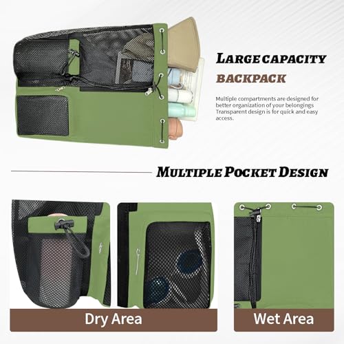Beach Backpack with Wet Pocket Drawstring Mesh Beach Bag Waterproof Swimming Pool Backpack for Men and Women - color: Green