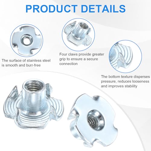 M METERXITY 100-Pack M4x8mm T-nut, 4-Pronged Tee Nut Threaded Insert | Carbon Steel, for Wood, Rock Climbing Holds, Furniture, Corrosion Resistant Fasteners - size: M4x8mm