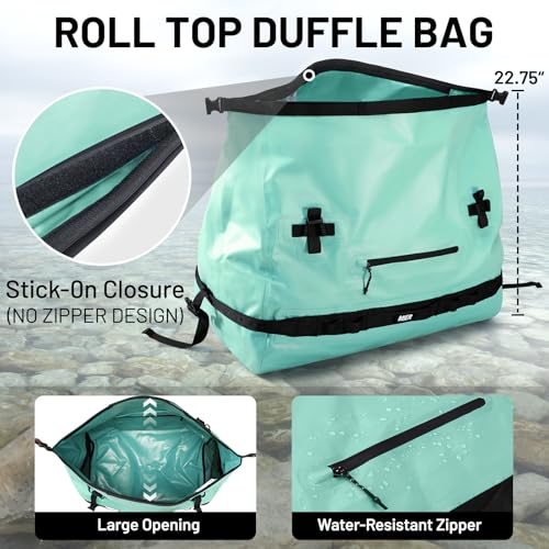 MIER Large Waterproof Duffel Bag - 60L/80L Dry Bag Backpack | Detachable Backpack Straps; Multi-Pockets; Roll-Top with Hook-and-Loop Closure; Motorcycle, Kayaking, Gym, Beach, Boating - color: Green, size: 80L
