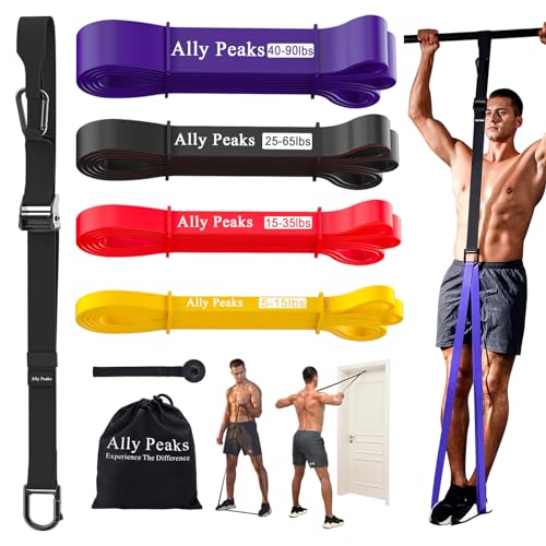 Ally Peaks Pull Up Assistance Bands，Heavy Duty Resistance Band for Pull Up Bar，Adjustable Weight/Size with Fabric Feet/Knee Rest Pull up bands,Up to 410lbs Assistance，resistance bands and assist bands - style: 4 resistance bands
