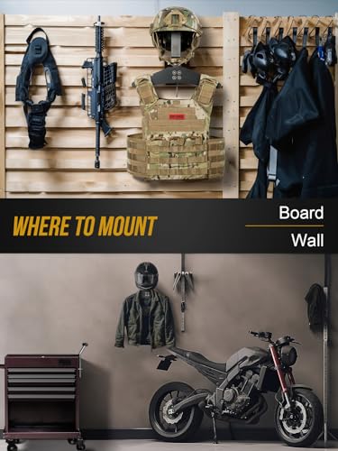 OneTigris Motorcycle Helmet Holder Wall Mount, Tactical Gear Holder with Helmet Stand and Plate Carrier Hanger, Solid Wood Wall Rack Organizer & Display for Police, Football, Cycling Gear - color: Black