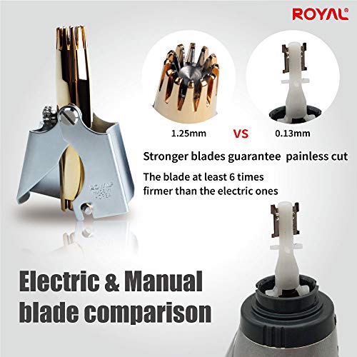 ROYAL [Made in Korea] Gold Nose Hair Trimmer for Men, Golden Birdie, Allergy-Free, Manual, Battery-Free, Waterproof, Painless with Twelve Dual-Edged Blades, Patented Mechanism ET-4PG - color: Gold