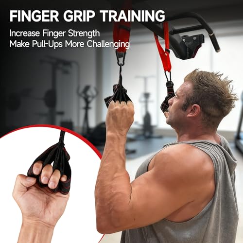 FitBeast Pull Up Ball Grips & Finger Straps Set – Grip Balls for Dead Hangs, Pull Ups, Climbing & Home Gym Training - color: Red