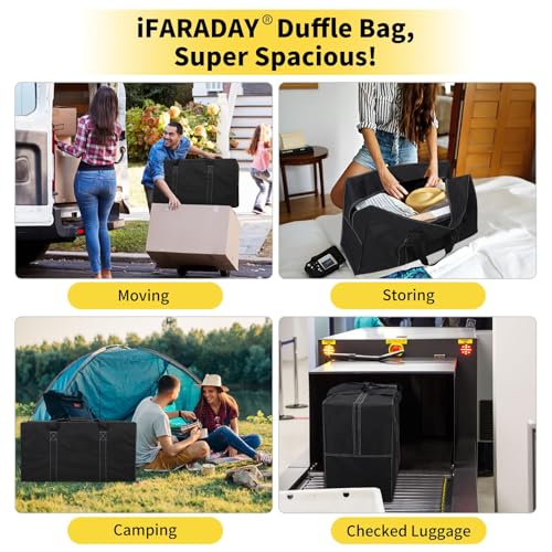 iFARADAY 130L Extra Large Travel Duffle Bag, 35 inch, Black