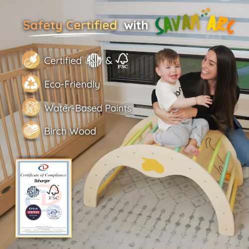 Savan'Arc Wooden Climbing Arch, 6-in-1 Pikler Montessori Rocker & Cushion | Wooden Pikler climbing arch for babies & toddlers 1-3 years - 6-in-1 rocker, tunnel with cushion Montessori gym