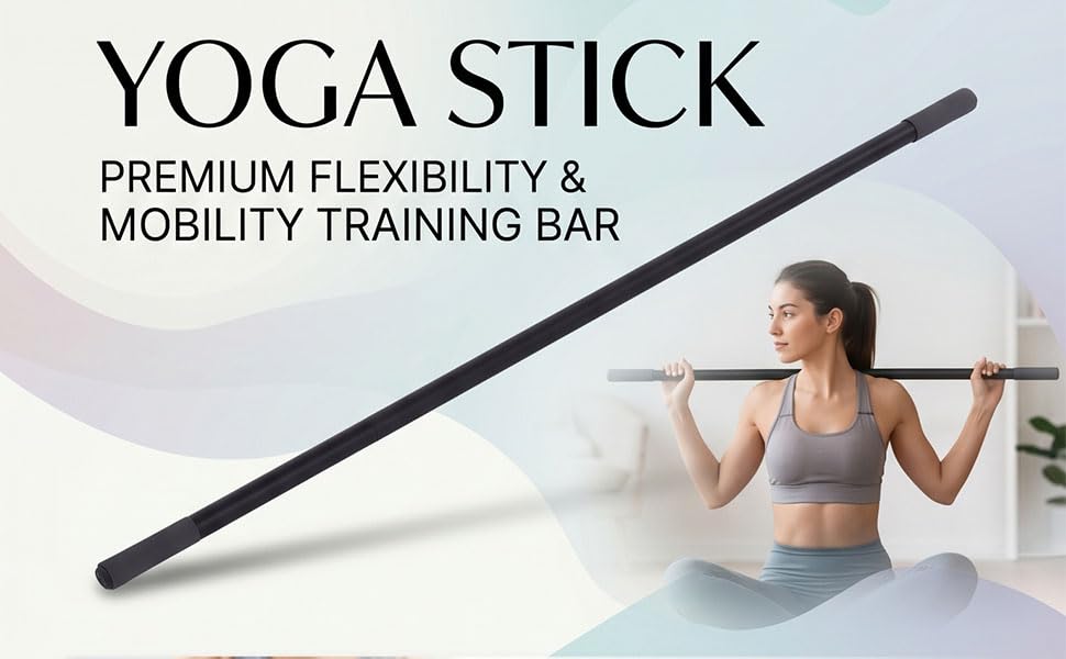 Semme Adjustable Yoga Stick Exercise Bar Stretching Mobility Pole with 3 Lengths 30 45 60 Inches Full Foam Sleeve for Home Gym Pilates Flexibility Training