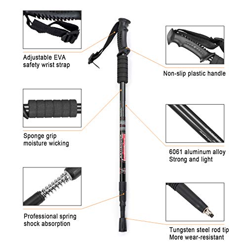 Aihoye Trekking Poles,Adjustable Shock Absorbing Hiking Walking Stick-2Pcs | Aviation aluminum,Collapsible, Lightweight, All-terrain walking poles, Carry bag included - color: black