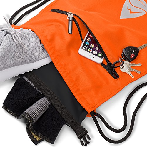 Skog Å Kust GymSak | Patented 2-in-1 Drawstring Cinch Bag with Removable Waterproof Dry Bag | Orange - color: Orange