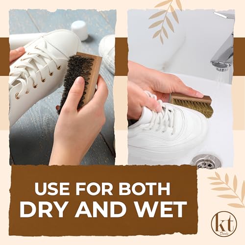 Small Shoe Cleaning Brush Set of 3 Brushes with Nylon, Boar and Horsehair Bristles, Wooden Sneaker Cleaner Brushes for Leather, Suede, Canvas, Textile, Bags and Accessories (3)