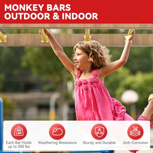 16.5 Inch Monkey Bars Kit Monkey Bar Ladder Rungs (Yellow, 12 Pcs) | Indoor Outdoor Metal Monkey Bars for Backyard - color: Yellow