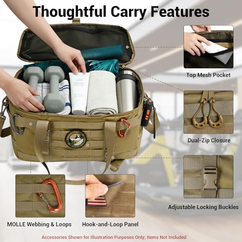 kokkoya Tactical Gym Bag for Men 40L Tactical Duffel Bag Backpack Gym Bag Large With MOLLE Water Resistant 600D Degree Full Opening Powerlifting for Travel Crossfit Football