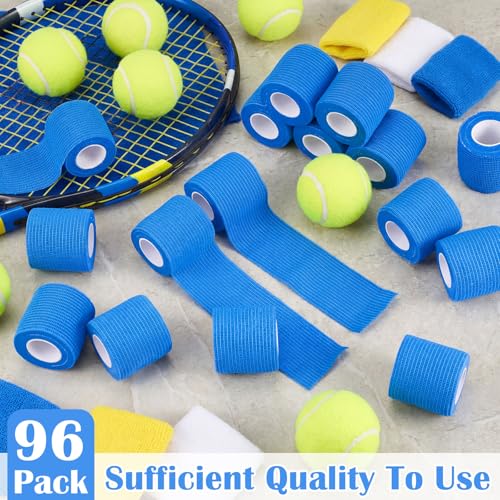 Treela 64 Pack 2 Inch X 5 Yard Self Adherent Cohesive Wrap Bandages Breathable Athletic Tape Self Adhesive Bandage Tape Elastic Rolls for Wrist Ankle(Blue) - color: Blue, size: 2 Inch X 5 Yard