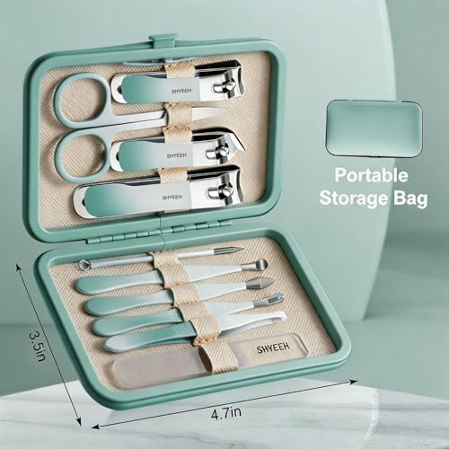 Manicure Set, 10 pcs High-Carbon Steel Nail Clippers Set, Portable Mini Manicure and Pedicure Kit, Travel Grooming Nail Kit with Leather Bag for Men and Women - color: AquaBlue
