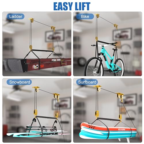 TRUSOON Ladder Pulley Hoist, Self-Locking Ceiling Lift System, 10-18 ft | Self-locking mechanism, holds up to 100 lbs, fits ladders kayaks bikes & more, all hardware included, easy solo operation