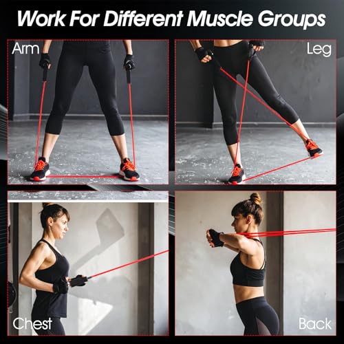 5PCS Resistance Bands with Handles 5-Level Stretch Exercise Pull Up Bands Physical Resistance Tube with Door Anchor for Men Women Muscle Toning Strength Training Home Workouts Fitness Pilates