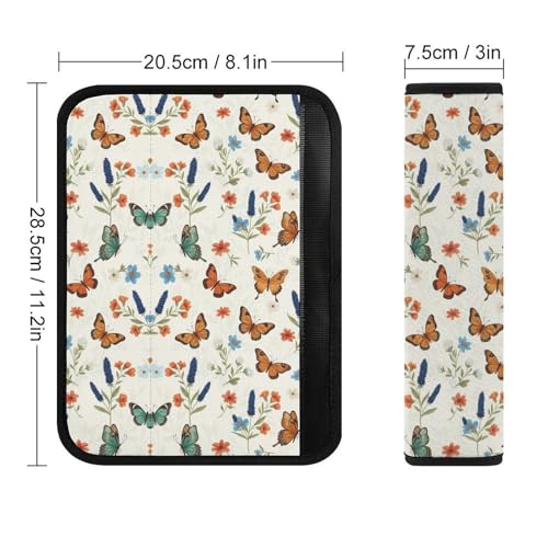 2 Piece Butterfly Flowers Colorful Butterflies Theme Car Seat Belt Pad Breathable Seat Belt Cushion for Child, Stroller Pushchair High Chair, Easy Install (No Tool) - color: Pattern 1002
