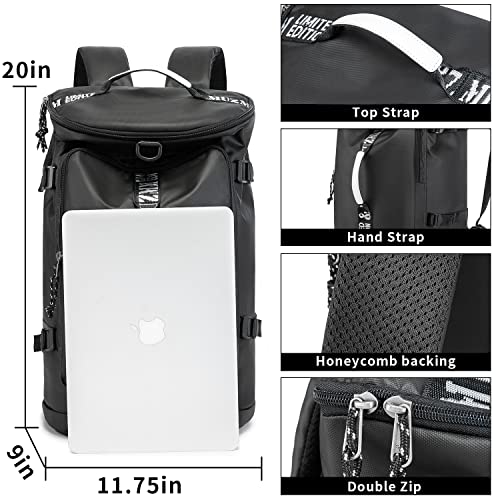 Gym Duffle Bag Waterproof black Laptop Backpack Suitable for Hiking, Fishing, Travel 40L Large Capacity Trendy Cool Lightweight Backpack for Men and Women (Black)… - color: Black