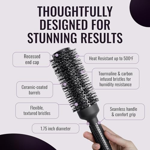 ERGO Ceramic Ionic Round Brush for Blow Out - Salon Quality Hair Brushes for Women - Roller Brush for Blow Drying, Wet and Dry Hair Styling, Volumizing Hair Care - ER43: 1.75" - size: Large - 1.75 Inch