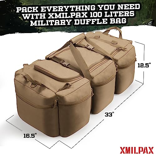 100L Large Military Duffle Bag Deployment Duffel Bag Sports Equipment Travel Luggage Bag with Detachable Backpack Straps… - color: Coyote Tan