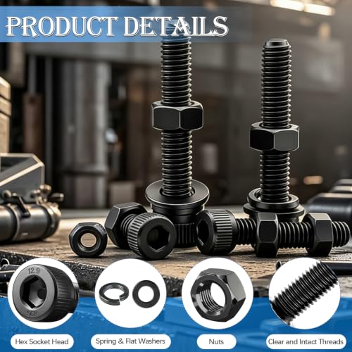 mxuteuk 1016PCS M2.5 Screws Kits,M2.5×4/6/8/10/12/16/20/25mm M2.5 Bolts,12.9 Alloy Steel M2.5 Hex Socket Head Bolts Nuts Washers Set Suitable for 3D Printer,DIY - size: 1016PCS M2.5, style: Hex Socket Head